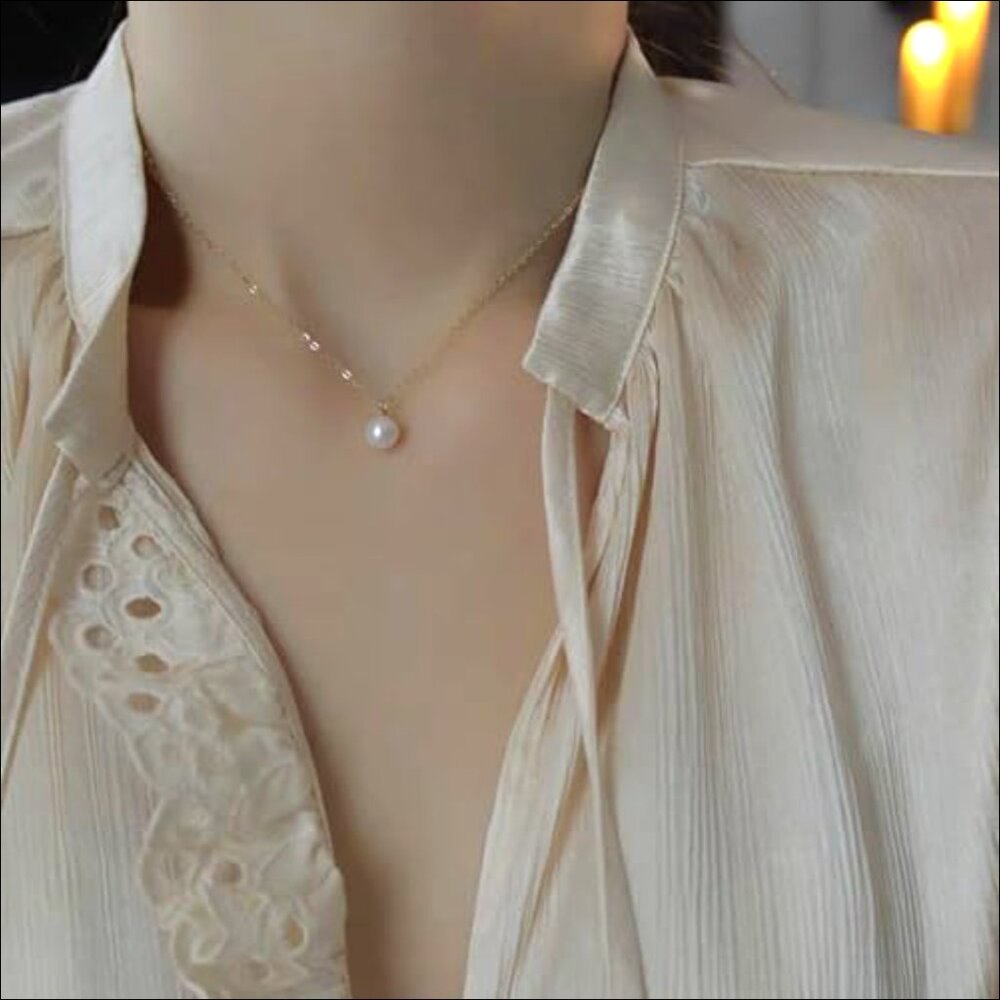Gold-Plated Pearl Daisy Layered Necklace, 16 Inch Chain, Hypoallergenic - Picture 5 of 6